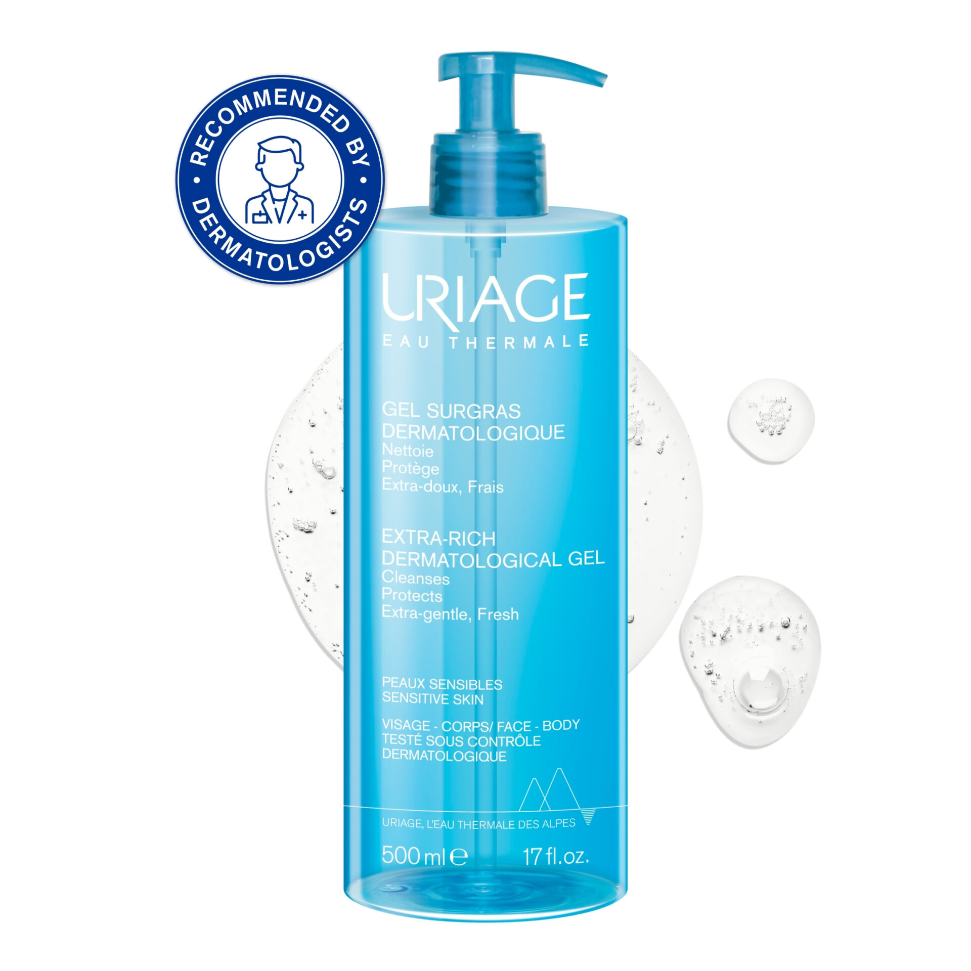 Uriage Extra Rich Dermo Foaming Cleansing Gel 500ml – Gentle Hydrating Cleanser for Sensitive & Dry Skin