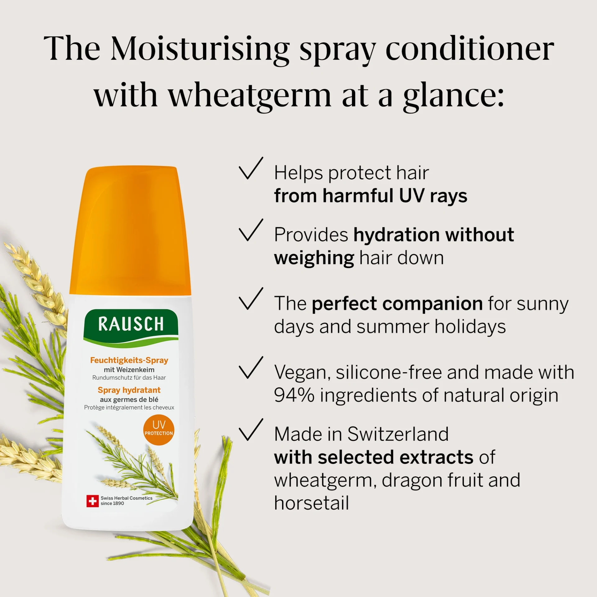 Rausch Wheatgerm Moisturizing Spray Conditioner for Dry Hair 100ml - Image 3
