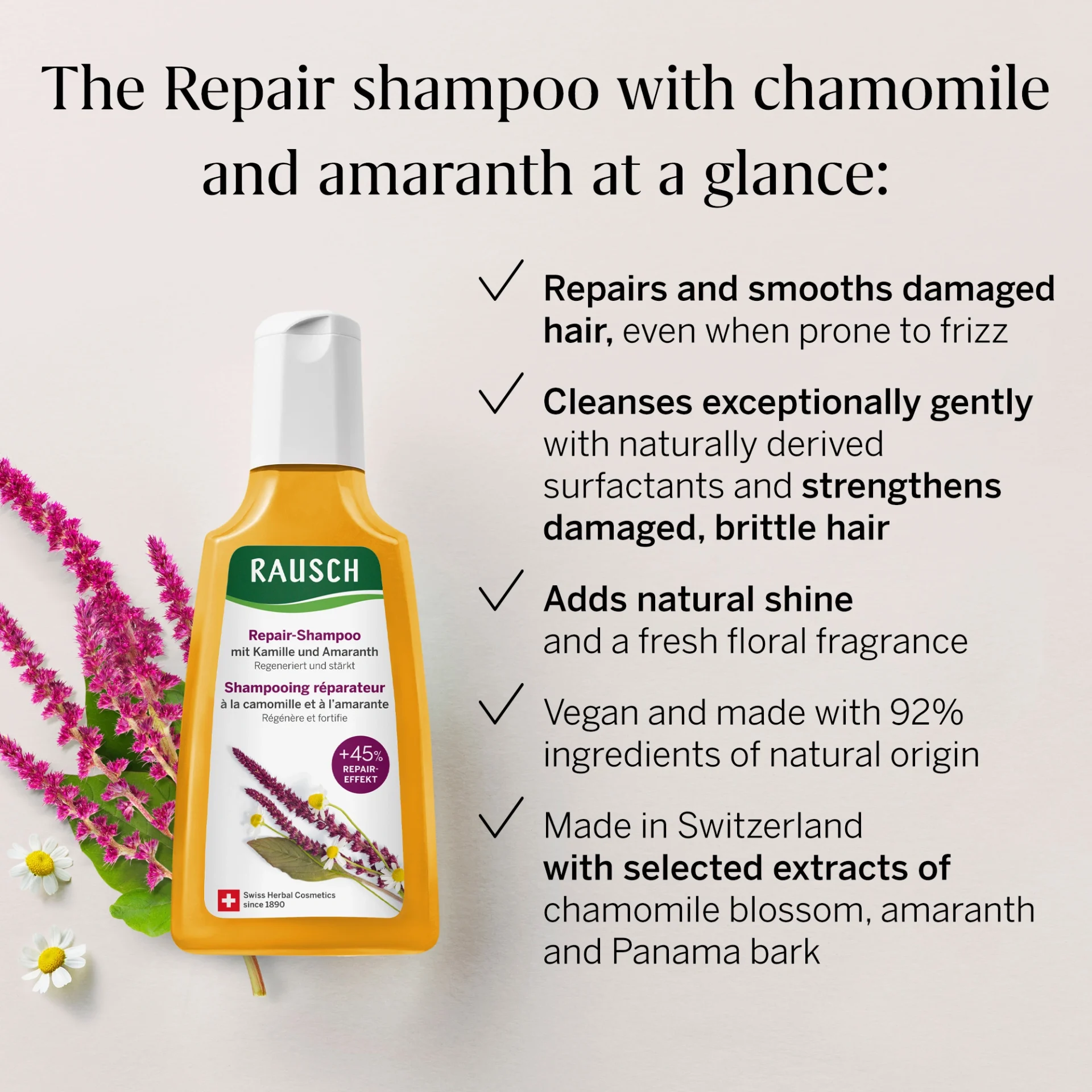 Rausch Chamomile & Amaranth Repair Shampoo for Damaged Hair 200ml - Image 2