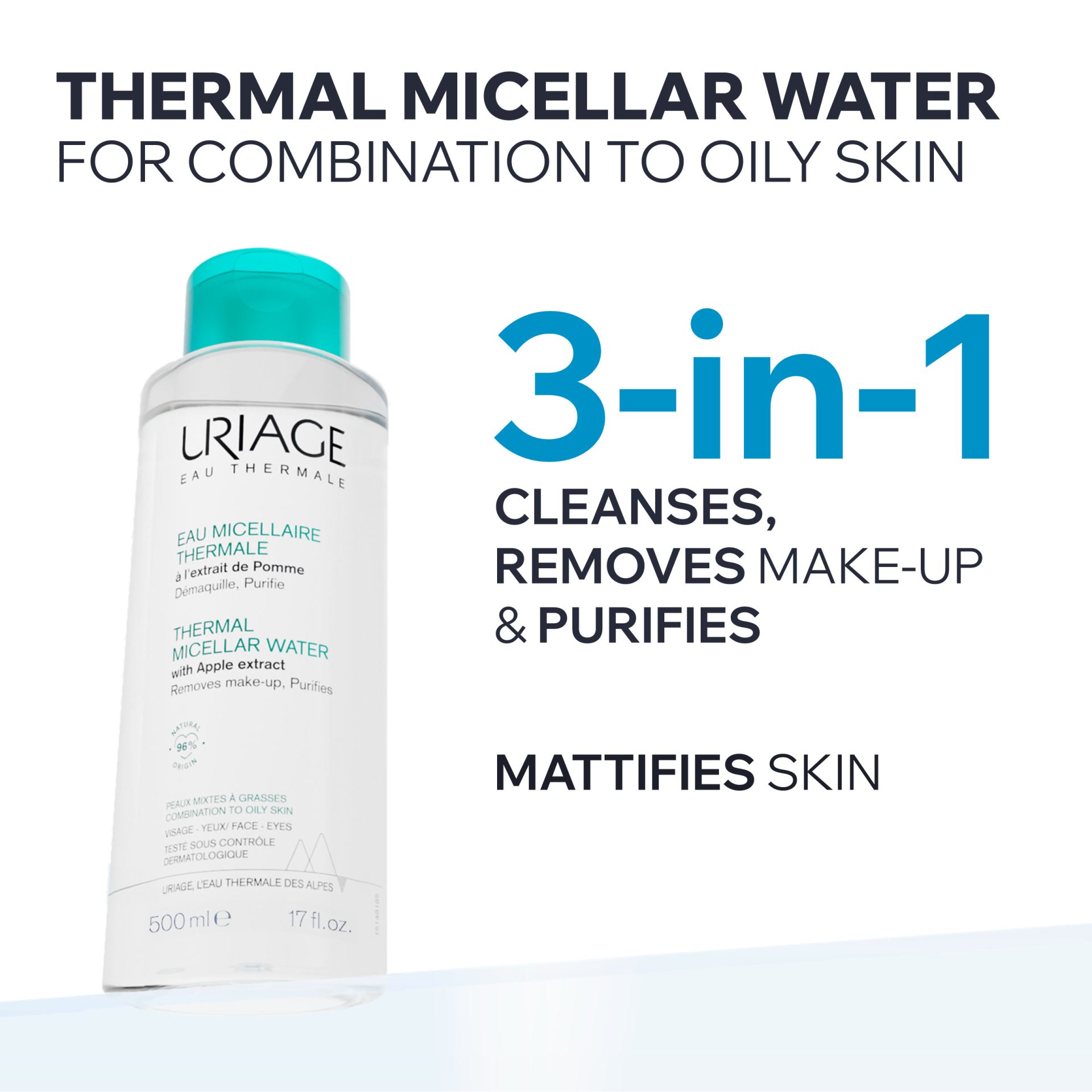 Uriage Thermal Micellar Water Combination to Oily Skin 500ml - Image 2