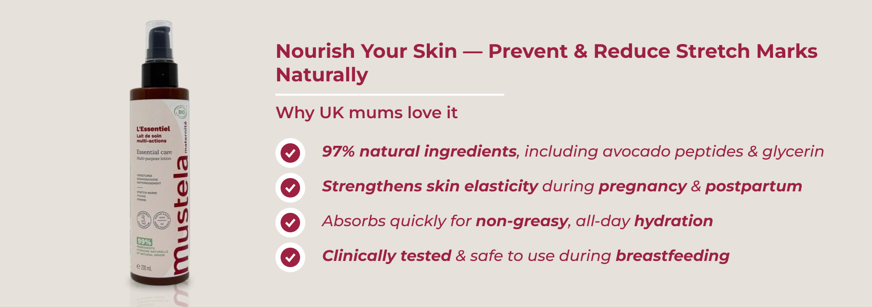 Mustela Maternity Essential Care Stretch Marks Lotion 200ml – Gentle Hydration for Expecting Mums