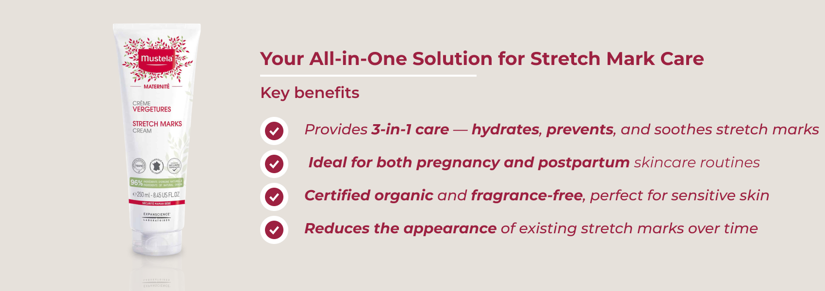 Mustela Stretch Marks Cream 3 in 1 250ml – All-inOne Maternity Solution